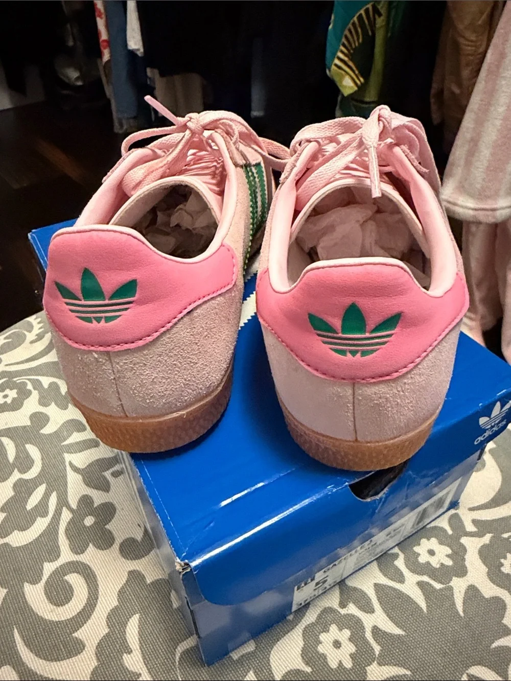 adidas Gazelle Pink Suede Sneakers with Green Three Stripes
